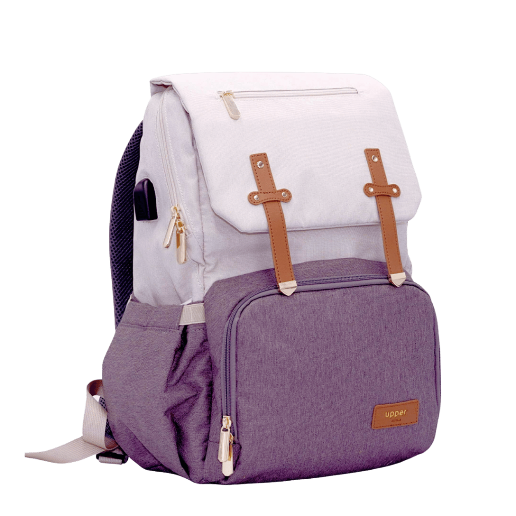 UPPER Milan diaper backpack with a USB charging port and bottle-warmer pocket