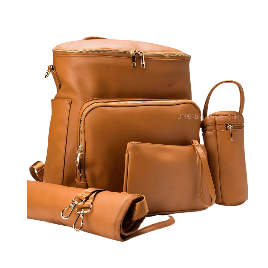 UPPER Harvey pump and work bag set in camel leather with a bottle holder and zip pouch