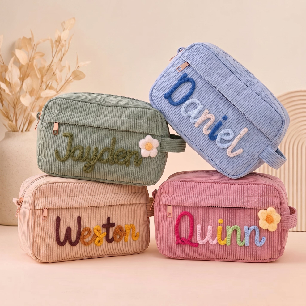Personalized Corduroy Pencil Case – Pink