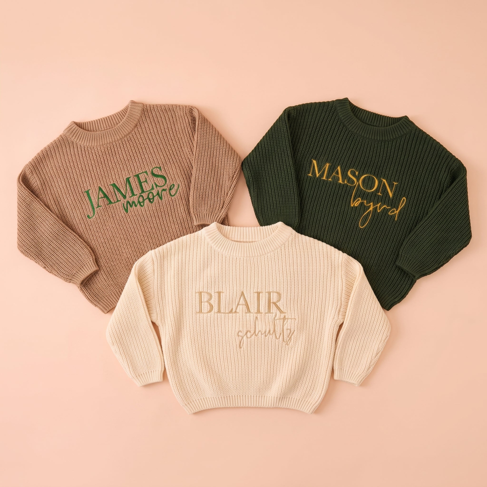 Personalized Baby Knit Sweater – 0-3m / White