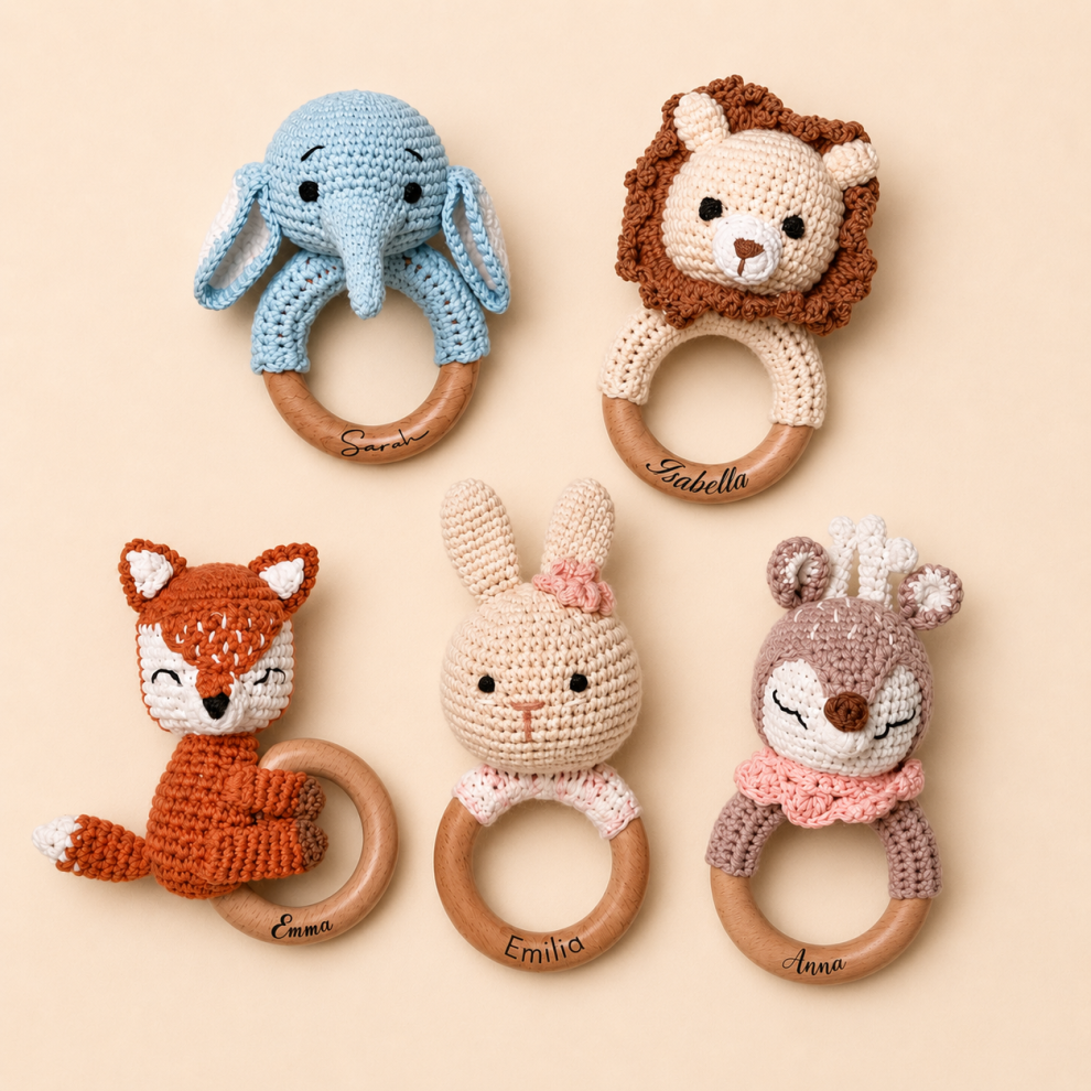 Personalized Crochet Baby Rattle – lion