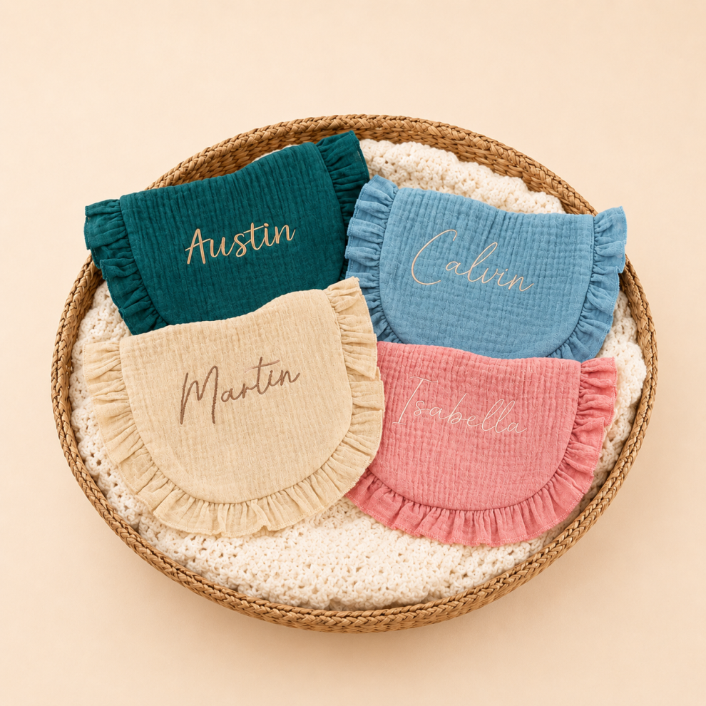 Personalized Muslin Baby Bib – Ivory