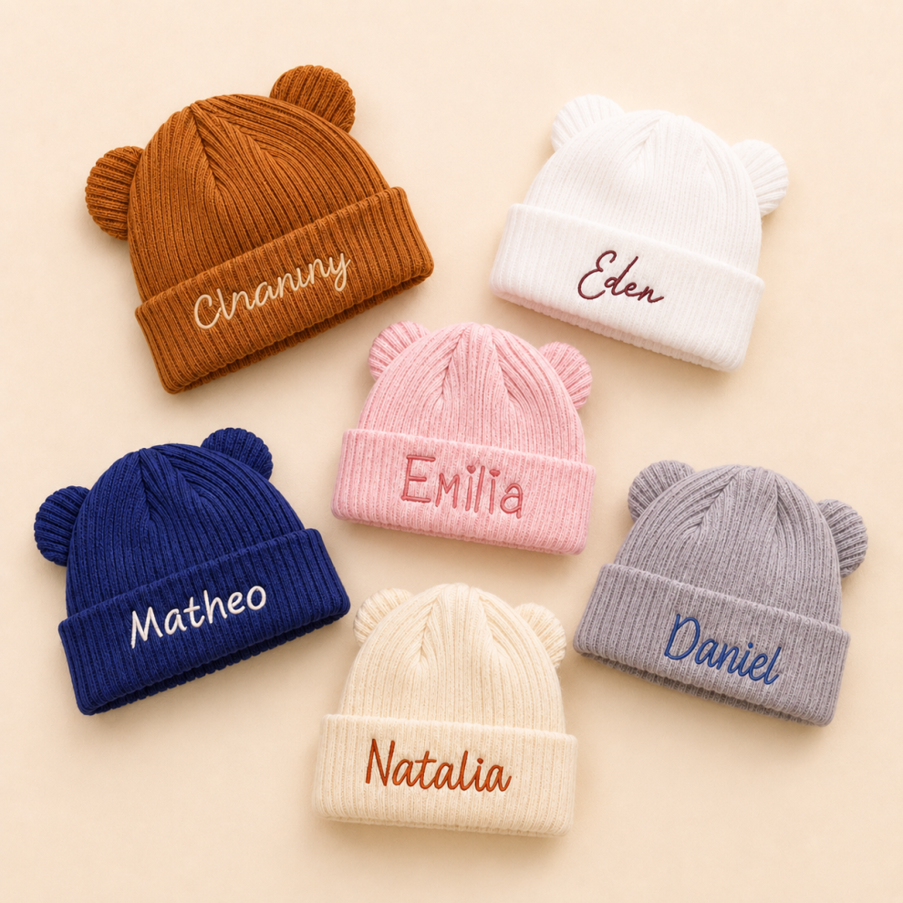 Personalized Baby Bear Beanie – White