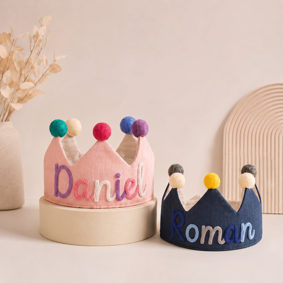 Personalized Birthday Crown Hat – Beige