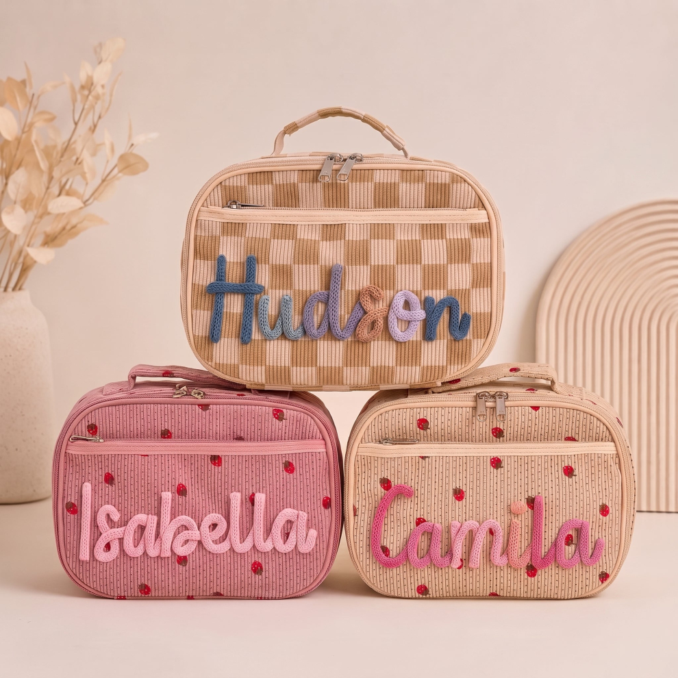 Personalized Checkerboard Strawberry Lunch Bag – Pink Strawberry
