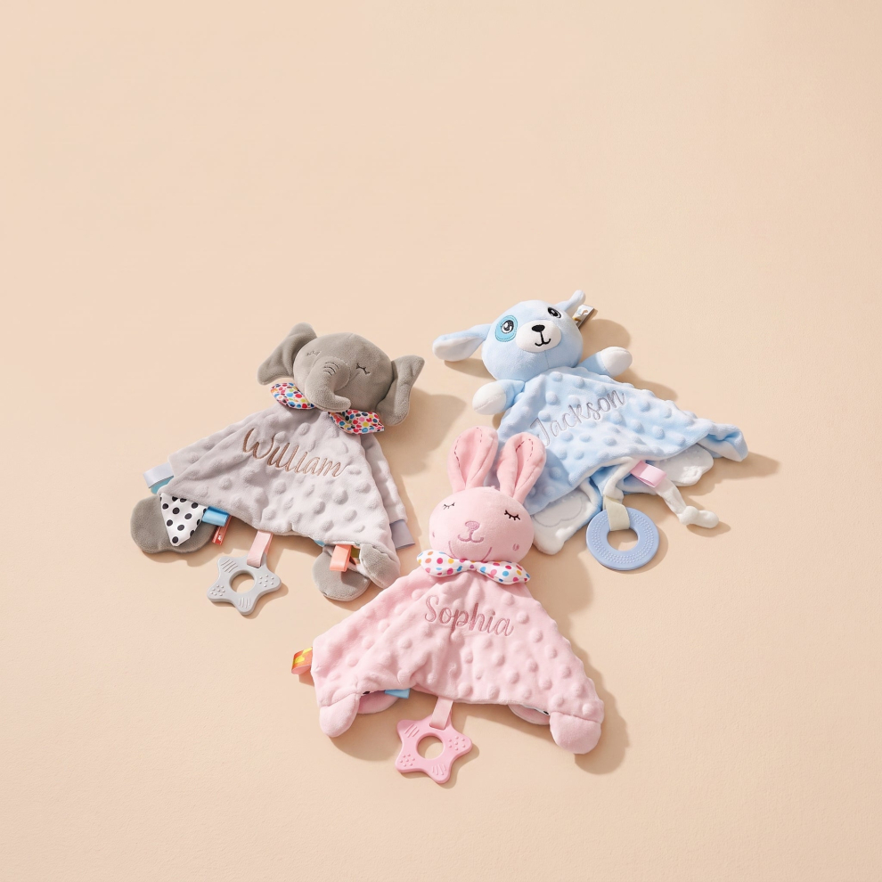 Personalized Baby Lovey Custom Name Security Blanket – Pink Bunny