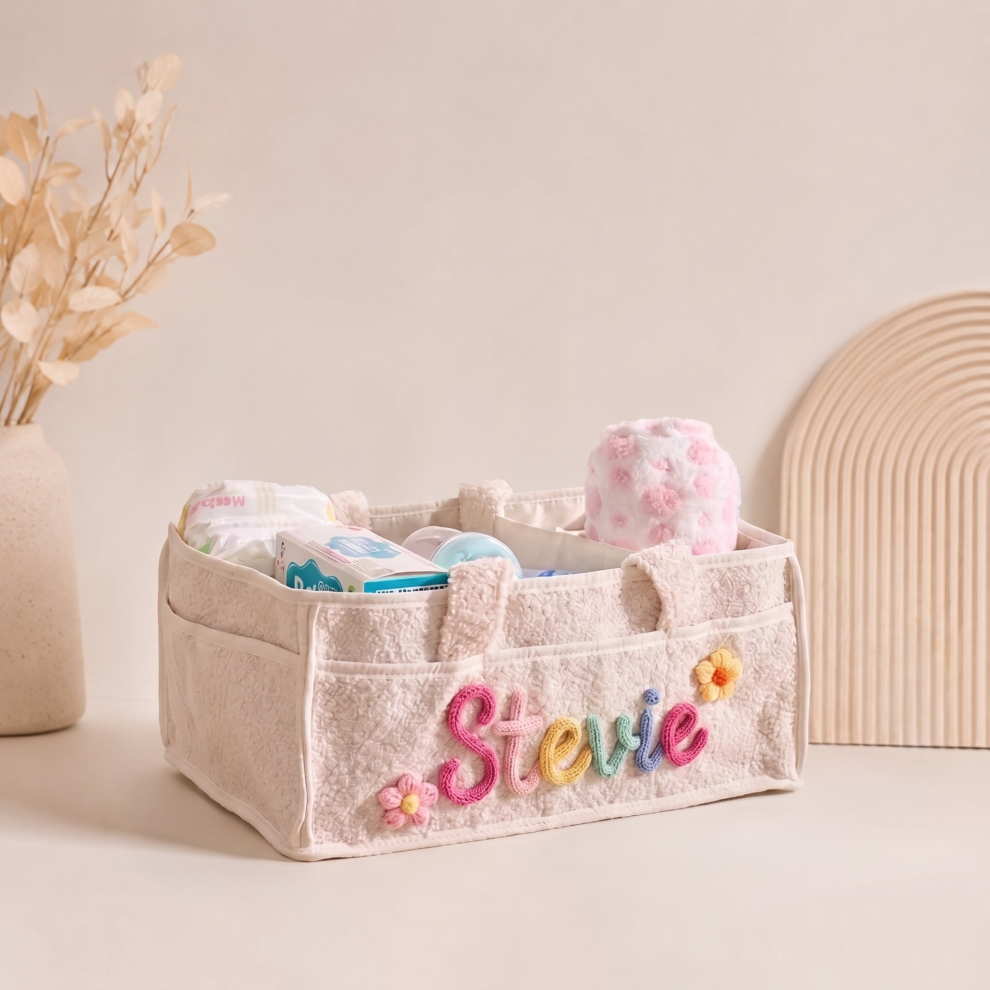 Personalized Baby Diaper Caddy – White