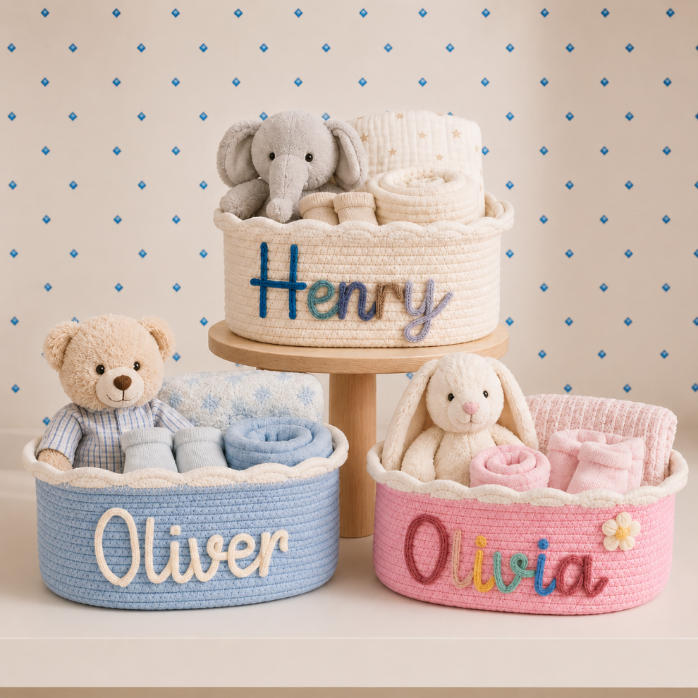 Personalized Cotton Rope Diaper Caddy – Cream