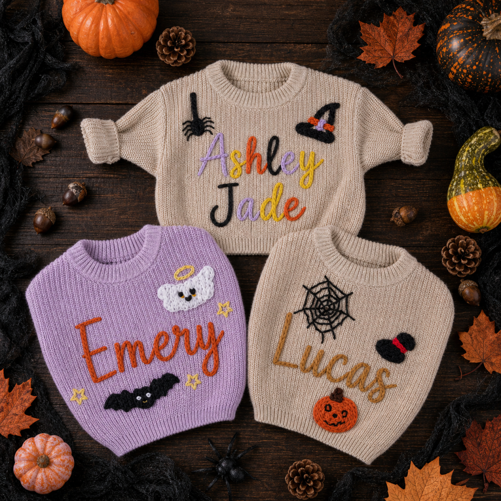 Personalized Halloween Custom Name Sweater – Rose Pink / 0-3M