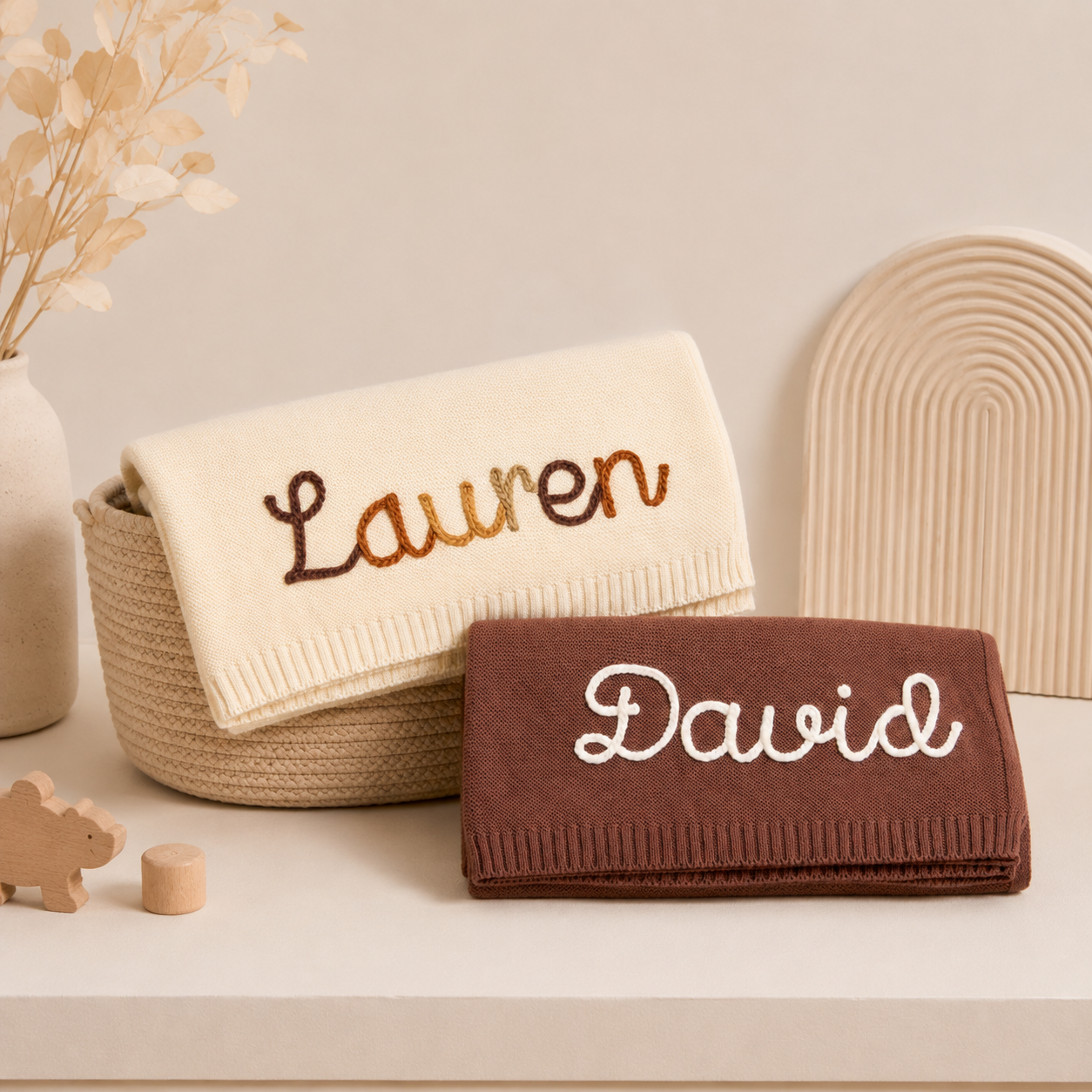 Personalized Baby Name Blanket – Beige