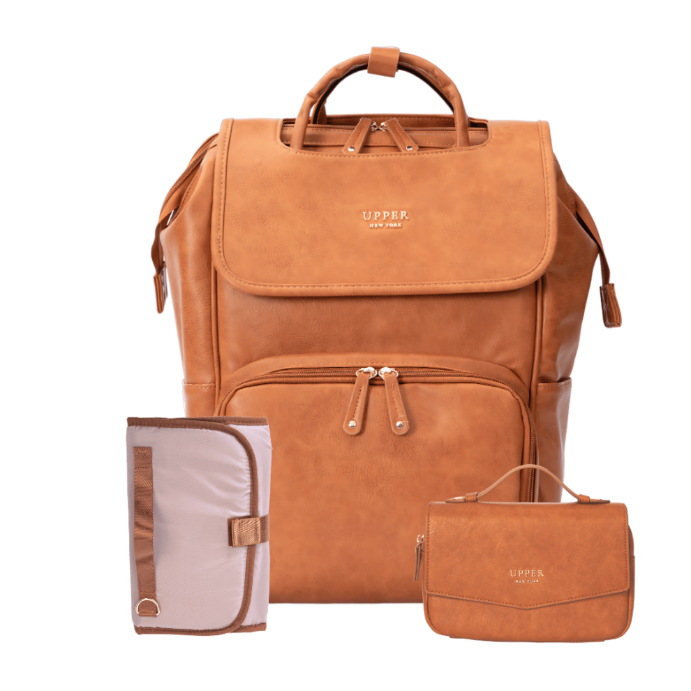 Leather Diaper Bag Backpack - La Madison™ II - Work & Play Commuter Backpack Gift Set (Limited Edition) - la brown