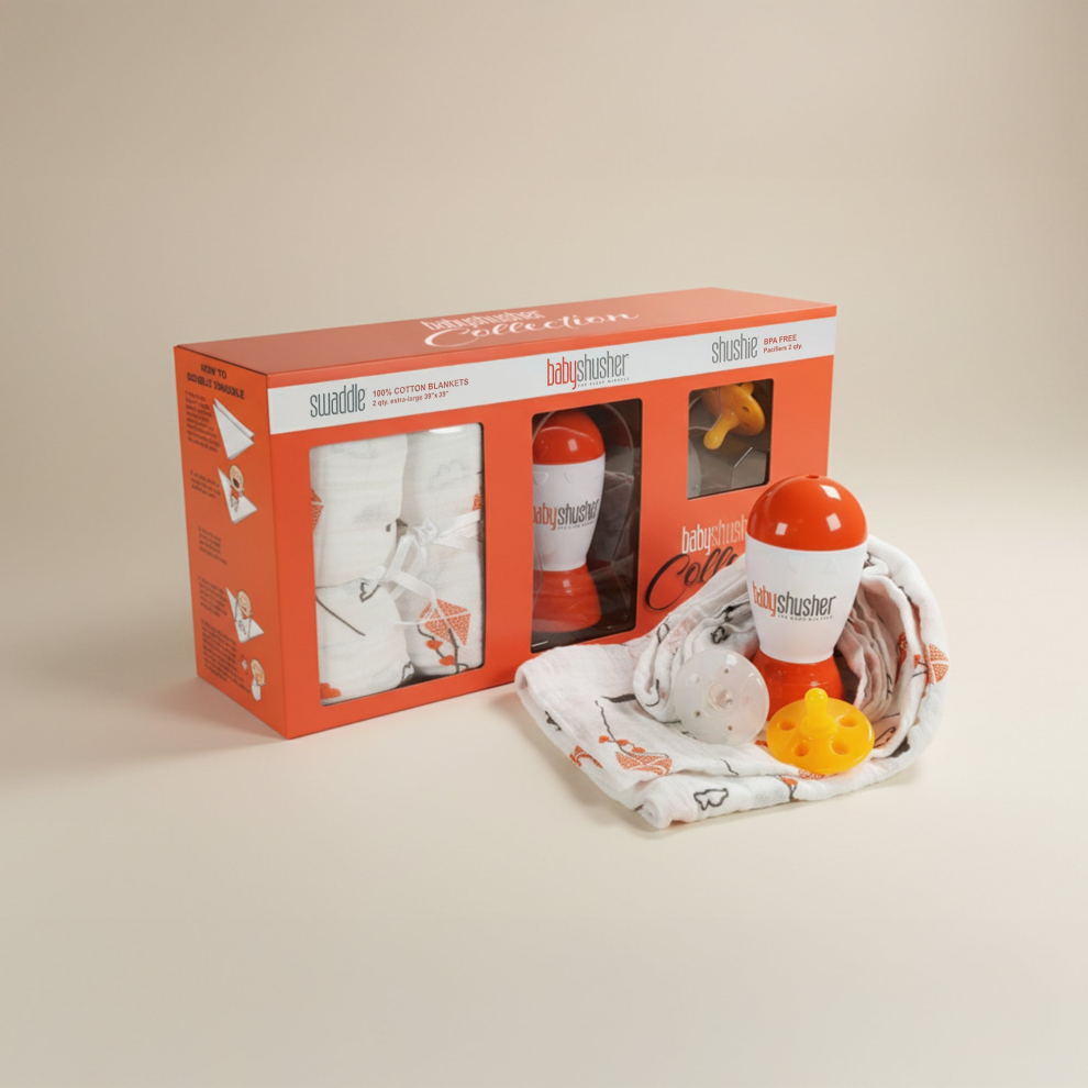 Collection Gift Set – Sound Machine, Silicone Pacifiers & Muslin Swaddles for Newborns