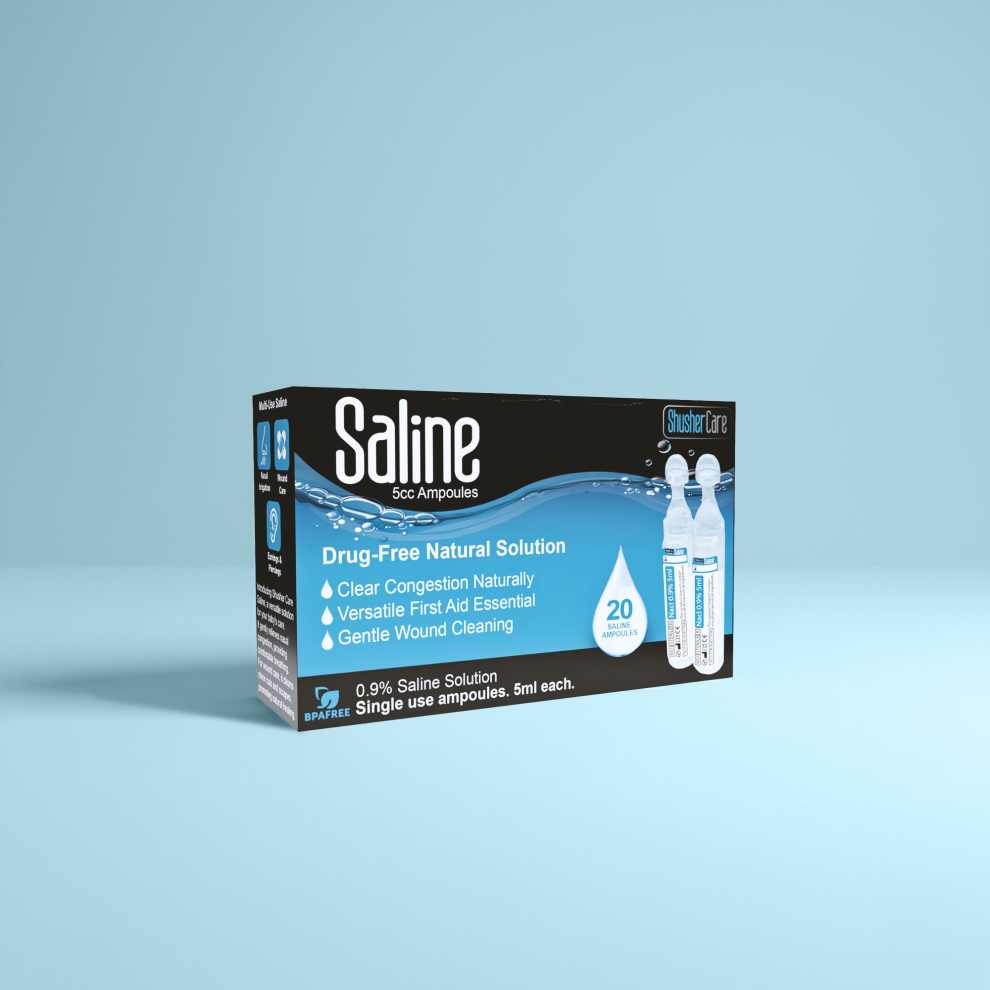 Shusher Care Saline Ampoules – Sterile Single-Use Saline Solution for Nasal, Wound & Piercing Care - 20 Count - 20 Count Saline Ampoules