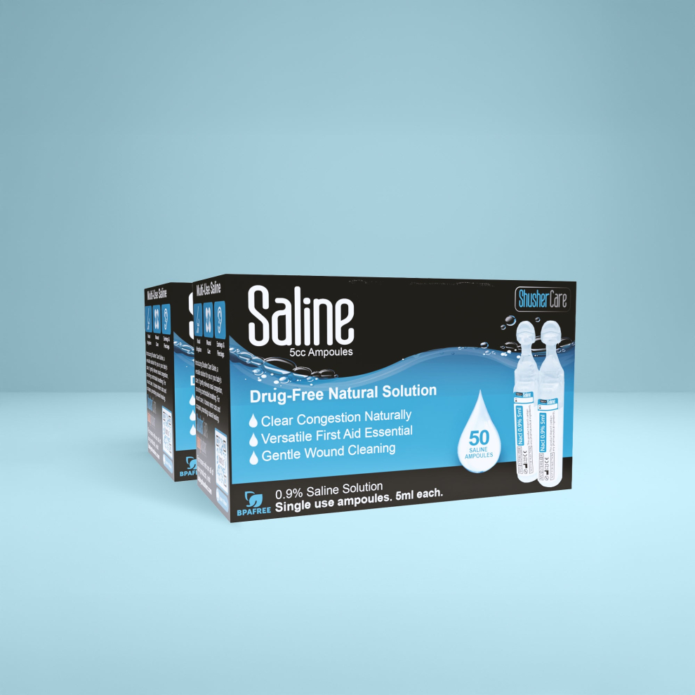Shusher Care Saline Ampoules – Sterile Single-Use Saline Solution for Nasal, Wound & Piercing Care - 20 Count - 100 Count Saline Ampoules