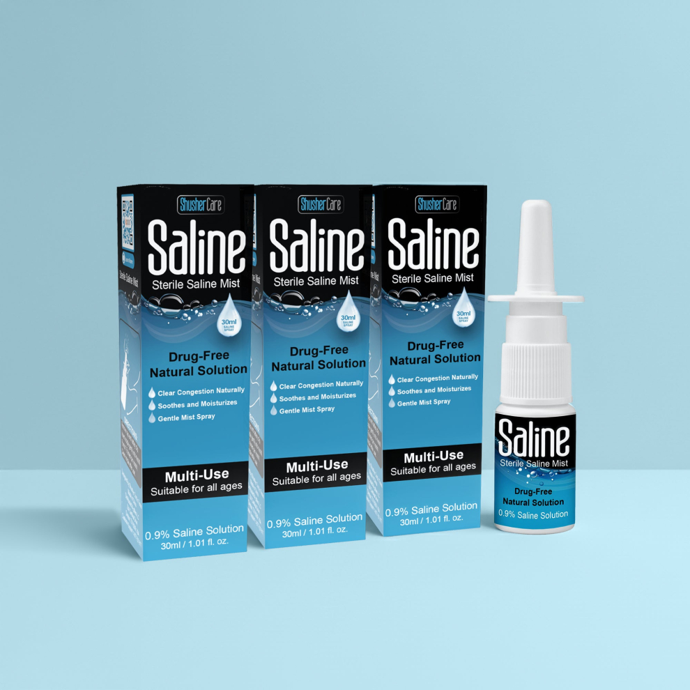 Shusher Care Saline Nasal Spray – Drug-Free, Preservative-Free Congestion Relief for Babies & Family - 3-Pack