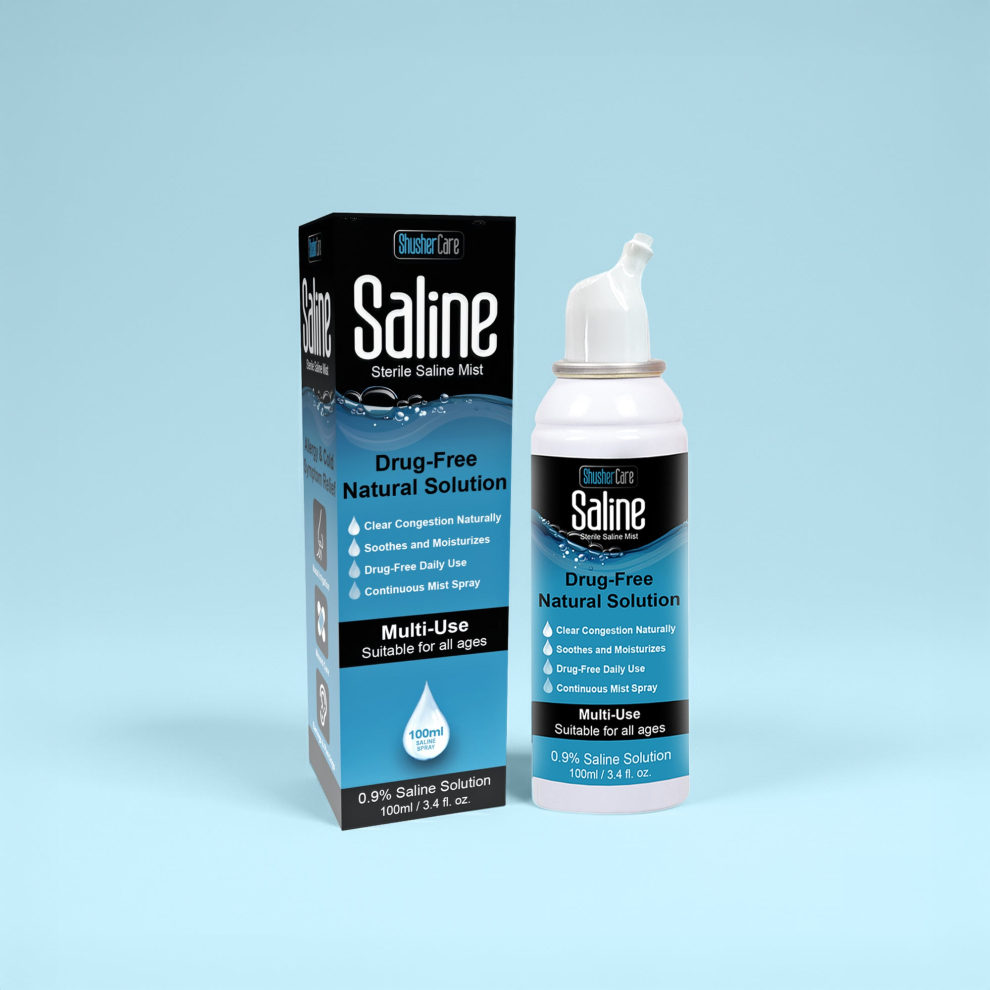 Shusher Care Saline Mist Spray – Drug-Free, Multi-Use Sterile Saline for Nasal, Wound & Piercing Care - Single Unit