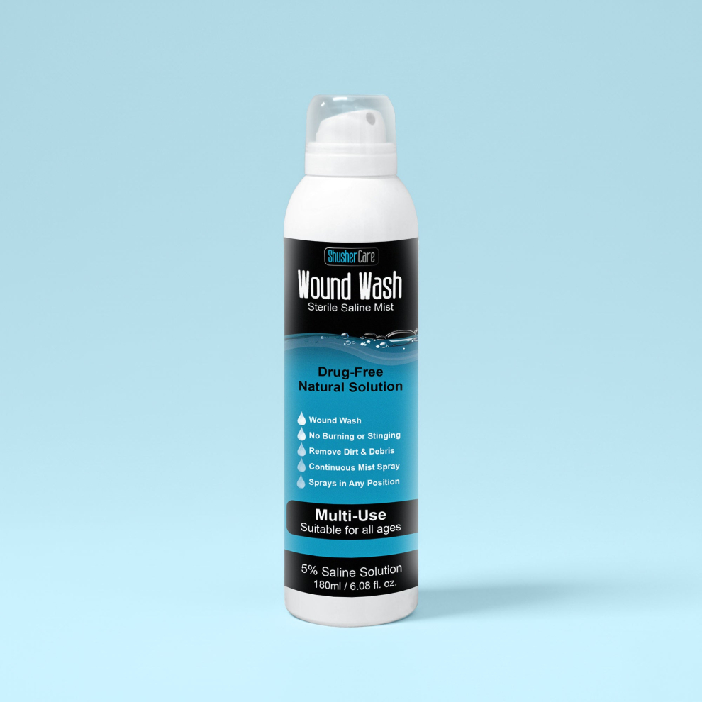Shusher Care Wound Wash Spray – Sterile 5% Hypertonic Saline for Cuts, Scrapes & Wound Irrigation - Single Unit